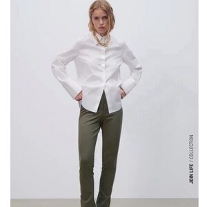 Zara Highrise Green Split Hem Straight Leg Leggings Size extra small